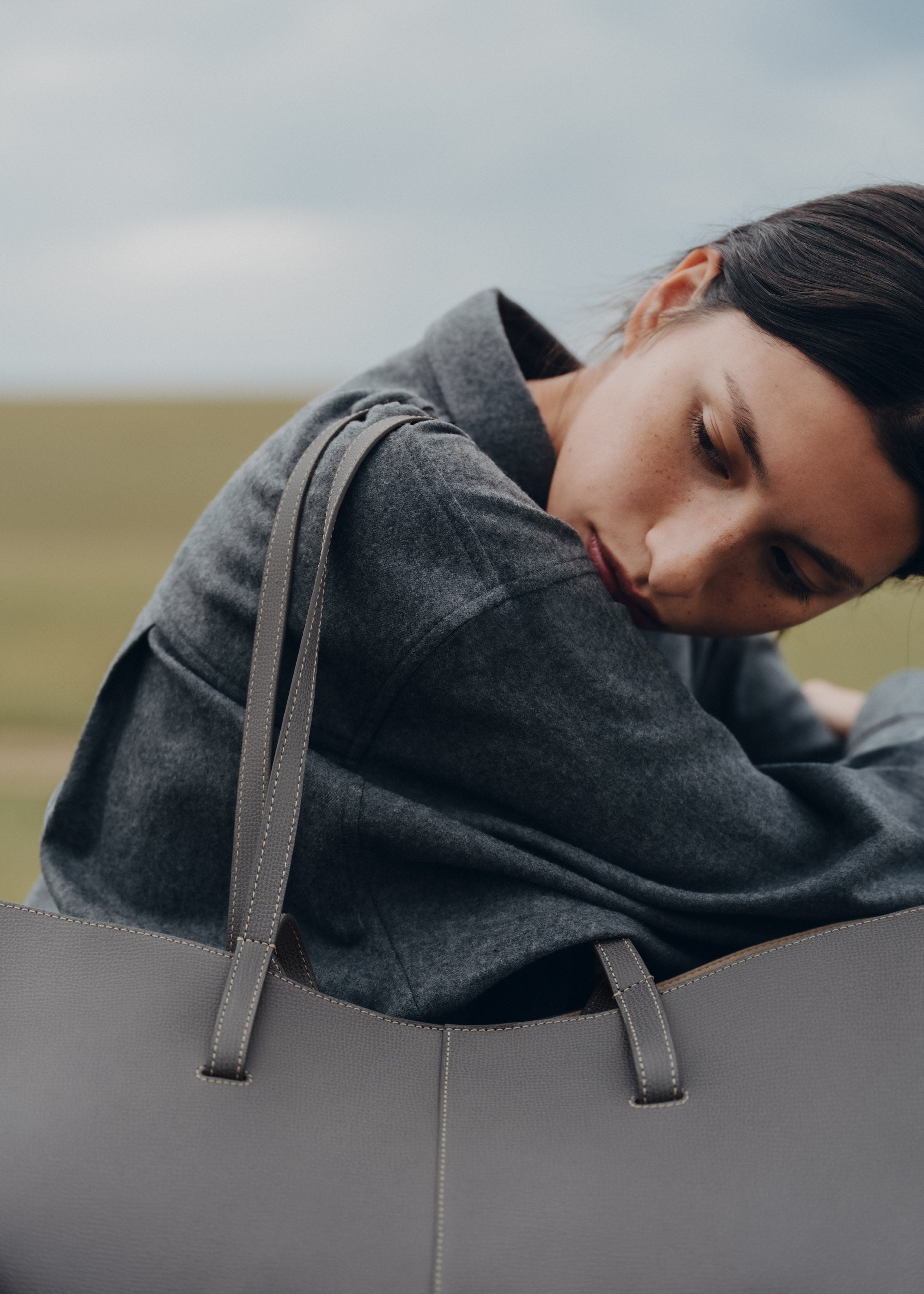 Polène | Bag - Cyme Mini - Textured Black with Ecru Stitching