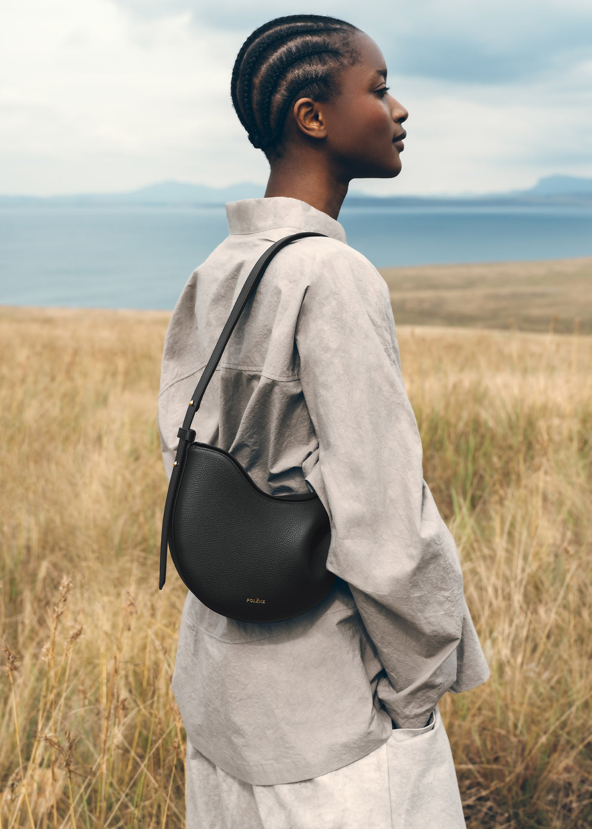 Polène | Belt - Thin Umi - Textured Black – Polène NL