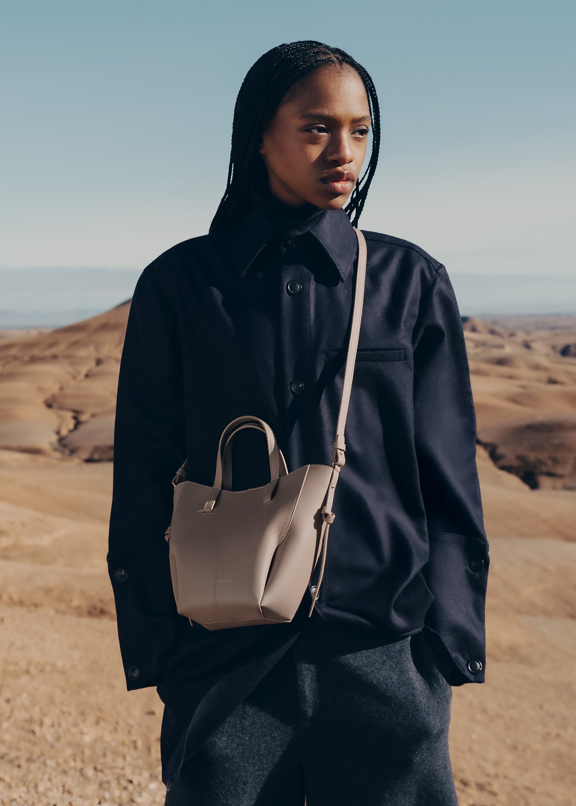 Polène | Bag - Cyme Tote Nano - Textured Taupe – Polène NL