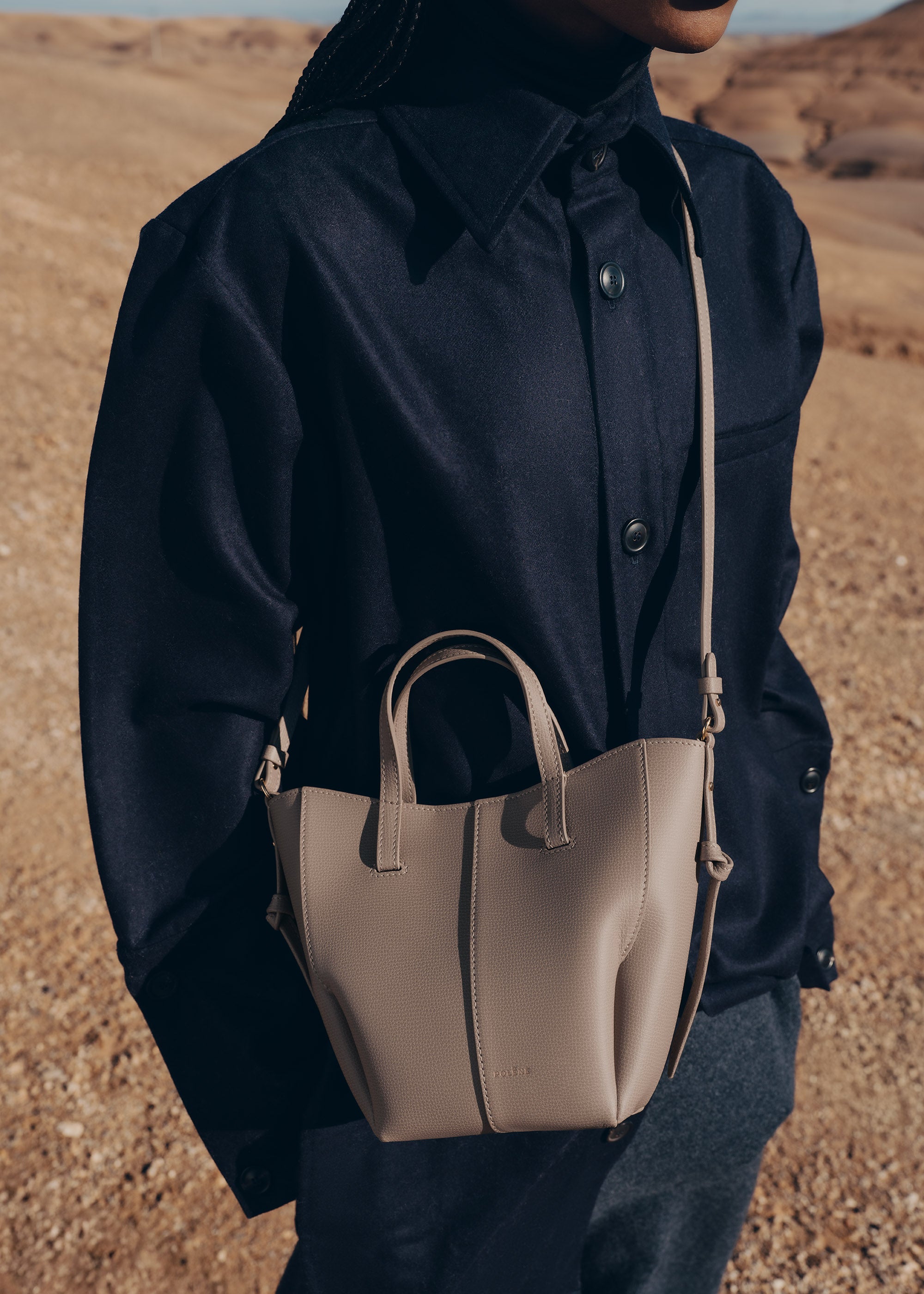 Polène | Bag - Cyme Tote Nano - Textured Taupe – Polène NL