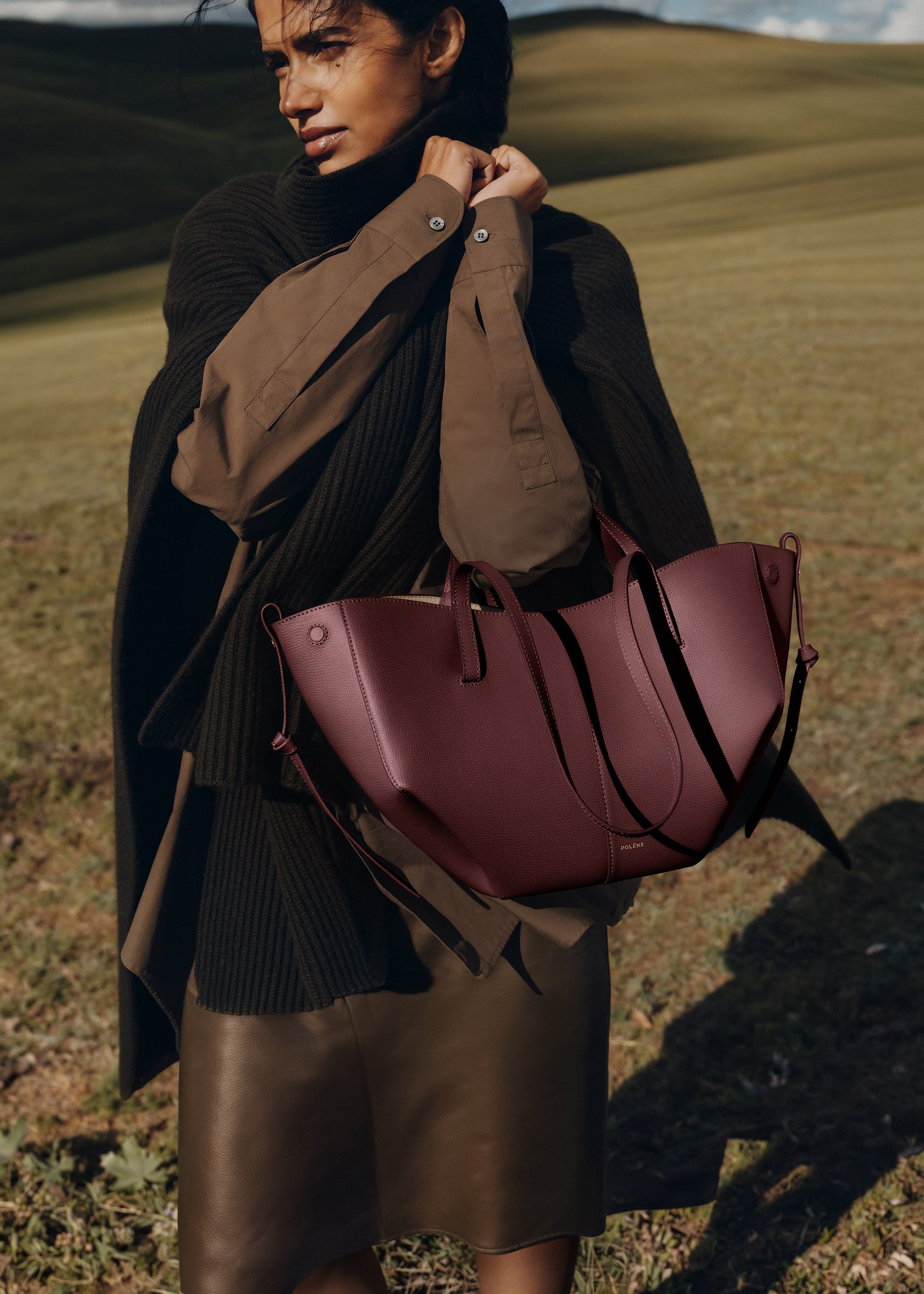 Polène | Bag - Cyme Mini - Textured Black Cherry – Polène NL