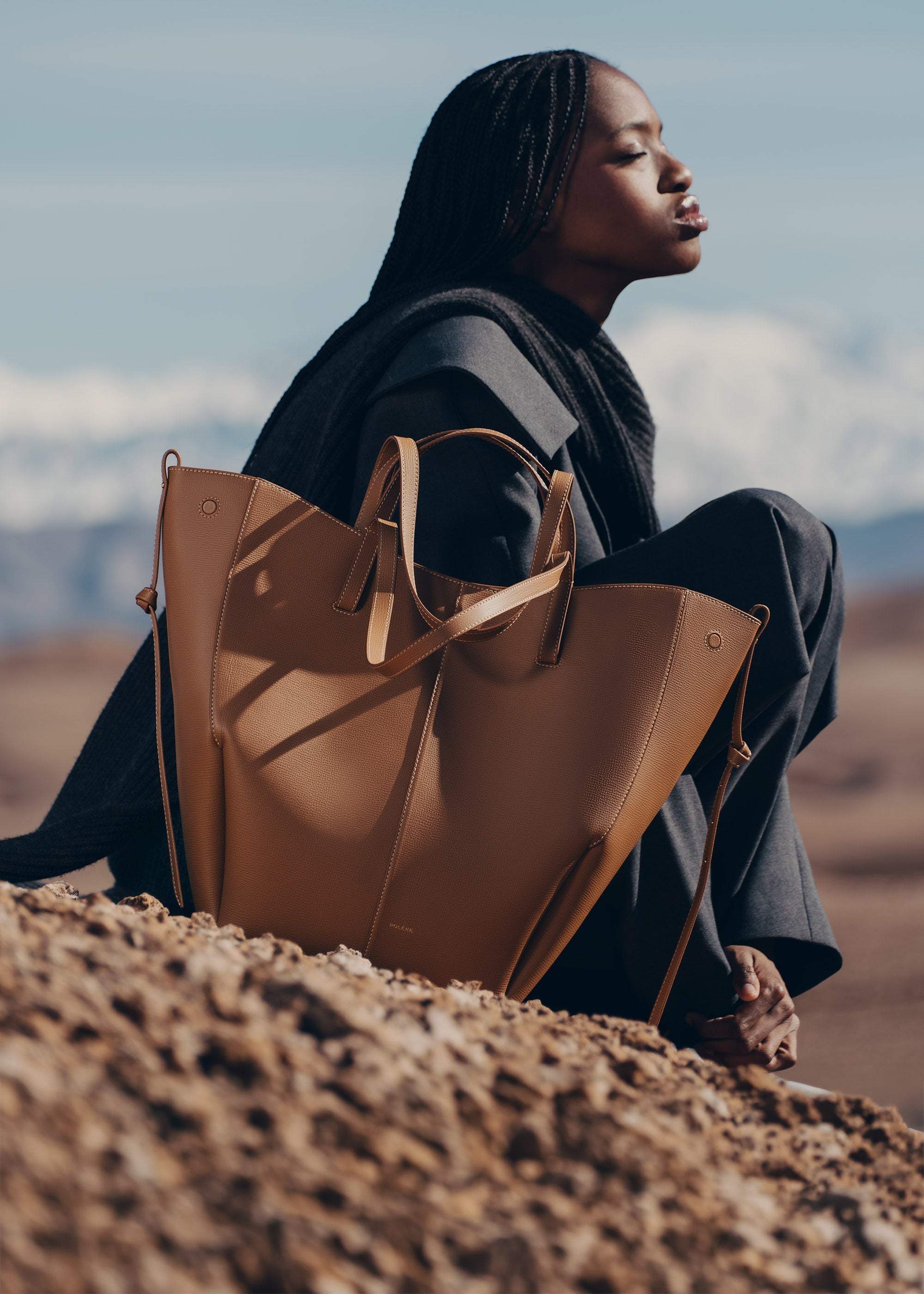 POLENE CYME トートバッグ ブラウン ポーチ付き Polène | Bag - Cyme Tote - Textured Camel – Polène NL